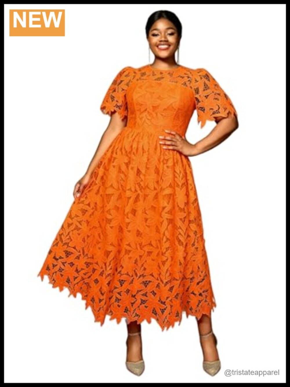 AOMEI Women's Lace Sleeve Floral A-Line Midi Dress Formal Wedding Party